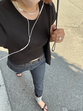 「UNIQLO（ユニクロ）のクロップドクルーネックＴ（半袖）（Tシャツ/カットソー）」を使った、ririさん（レディース・158cm）の夏コーディネート