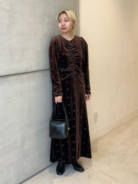 「ベロア」｜「アイテム（ワンピース/ドレス）」を使った、kanoさん（レディース・157cm）の冬コーディネート