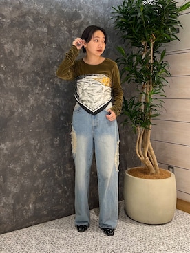 「KBF（ケイビーエフ）のシアーベロアシャーリングスリーブトップス（Tシャツ/カットソー）」を使った、kanoさん（レディース・157cm）の秋コーディネート