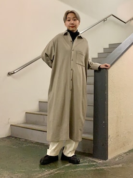 「センタープレスパンツ」｜「アイテム（ワンピース/ドレス）」を使った、kanoさん（レディース・157cm）の冬コーディネート