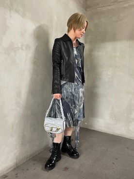 「DIESEL」｜「アイテム（ライダースジャケット）」を使った、umiさん（レディース・153cm）の秋コーディネート