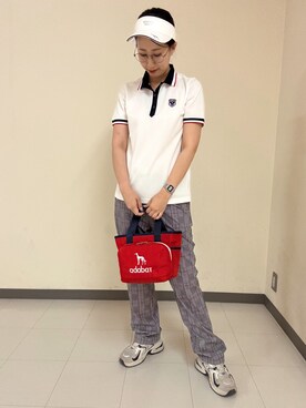 「adabat（アダバット）の【ADABAT NAVY】リボンバイザー（サンバイザー、ホワイト系）」を使った、s.mさん（レディース・168cm）の夏コーディネート
