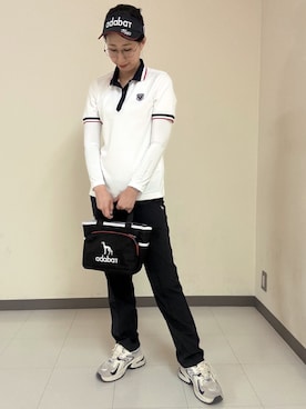 「adabat（アダバット）の【ADABAT NAVY】吸水速乾/ＵＶカット　カノコクレリック半袖ポロシャツ（ポロシャツ、ホワイト系）」を使った、s.mさん（レディース・168cm）の春コーディネート