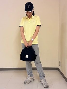 「adabat（アダバット）のラウンディッシュイヤーカーブキャップ（キャップ、ブルー系）」を使った、s.mさん（レディース・168cm）の夏コーディネート