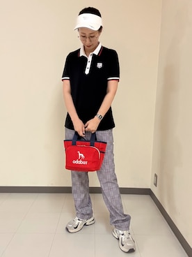 「adabat（アダバット）の【ADABAT NAVY】リボンバイザー（サンバイザー、ホワイト系）」を使った、s.mさん（レディース・168cm）の夏コーディネート