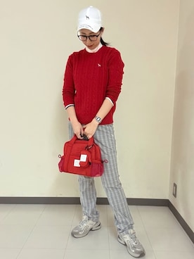 「adabat（アダバット）のラウンディッシュキャップ（キャップ、ホワイト系）」を使った、s.mさん（レディース・168cm）の秋コーディネート
