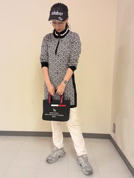 「adabat（アダバット）の【ADABAT NAVY】フルールドリスニットワンピース（ワンピース、ホワイト系）」を使った、s.mさん（レディース・168cm）の秋コーディネート
