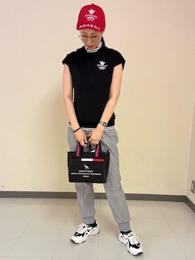 「adabat（アダバット）の【新レーベル ADABAT NAVY】サンデーズキャップ（キャップ、レッド系）」を使った、s.mさん（レディース・168cm）の春コーディネート