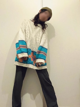 「アイテム（帽子、グリーン系）」を使った、わたがしさん（レディース・152cm）の冬コーディネート