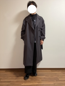「LIDNM（リドム）のアイテム（トレンチコート）」を使った、HiROKiさん（メンズ・174cm）の冬コーディネート