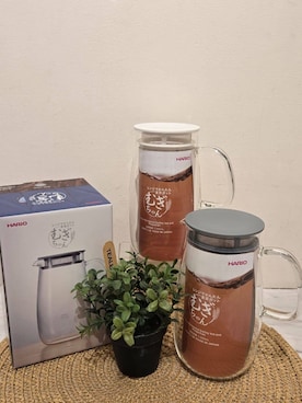 「212 KITCHEN STORE（トゥワントゥキッチンストア）のレンジでかんたん麦茶ポットむぎちゃん WH ＜HARIO  ハリオ＞（グラス/マグカップ/タンブラー、その他）」を使った、fさん（レディース）の夏コーディネート