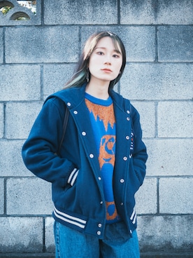 「古着女子」｜「アイテム（ブルゾン）」を使った、園崎みゆさん（レディース・153cm）の冬コーディネート