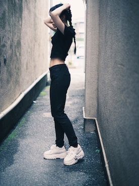 「no brand（ノーブランド）のアイテム（スニーカー、ホワイト系）」を使った、園崎みゆさん（レディース・153cm）の夏コーディネート