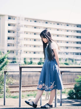 「VINTAGE（ヴィンテージ）の16/03/26（ワンピース、ブルー系）」を使った、園崎みゆさん（レディース・153cm）の夏コーディネート