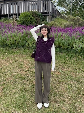 「アイテム（ハンチング/ベレー帽）」を使った、西村美紗さん（レディース・154cm）の秋コーディネート