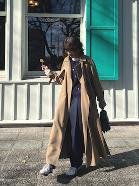 「アイテム（スラックス）」を使った、西村美紗さん（レディース・154cm）の冬コーディネート