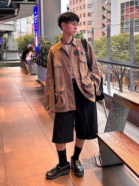 「アイテム（デニムジャケット、ブラウン系）」を使った、Kazumaさん（メンズ・166cm）の秋コーディネート