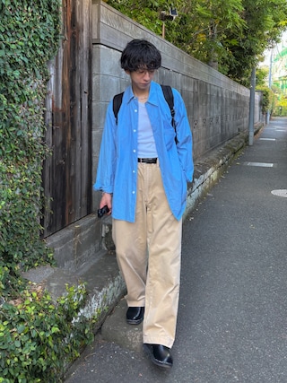 「HANES(ヘインズ)の【Hanes/ヘインズ】メンズ ビーフィー リブVネックTシャツ(Tシャツ/カットソー)」を使った、Kazumaさん(メンズ・166cm)の秋コーディネート