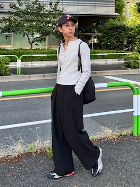 「CIAOPANIC TYPY（チャオパニックティピー）の【UNISEX】タックボリュームワイドスラックスパンツ/サイドラインスラックス（スラックス、ブラック系）」を使った、Kazumaさん（メンズ・166cm）の春コーディネート