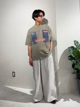 「CIAOPANIC TYPY（チャオパニックティピー）の【ユニセックス】【プラスサイズあり】【SWITCH RECORD】ヴィンテージフェードツアーTee（Tシャツ/カットソー、グレー系）」を使った、Kazumaさん（メンズ・166cm）の春コーディネート