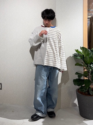 「etsinta(エシンタ)の【etsinta】マルチボーダーリメイクtee(Tシャツ/カットソー)」を使った、Kazumaさん(メンズ・166cm)の春コーディネート
