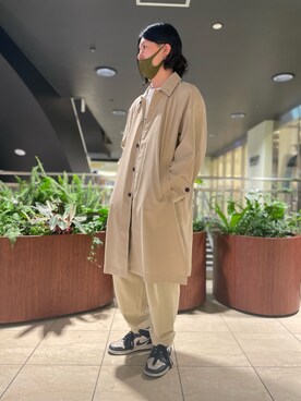 「A4A（エーフォーエー）のアイテム（ステンカラーコート）」を使った、せおさん（メンズ・178cm）の春コーディネート