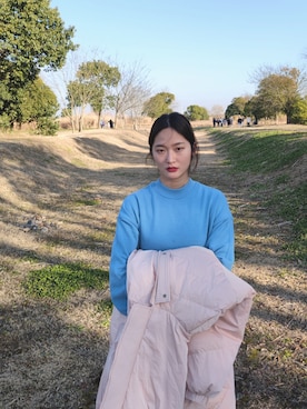 「アイテム（ダウンジャケット/コート、ピンク系）」を使った、hana_hanaさん（レディース・159cm）の冬コーディネート