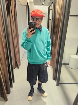 「アイテム（キャップ）」を使った、黃島讀さん（メンズ・176cm・90代）の夏コーディネート