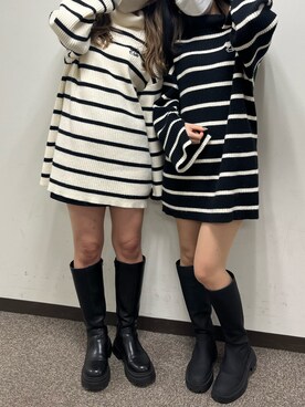 「one after another NICE CLAUP（ワンアフターアナザーナイスクラップ）のNC刺繍ハイネックニットミニワンピ（ニット/セーター）」を使った、ayame💄💕さん（レディース・163cm）の冬コーディネート