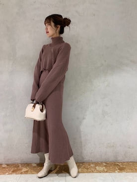 低身長さんにおすすめ 着丈が選べるs Mサイズ バックリボンニットセットマーメイドワンピース Web限定 を使った人気ファッションコーディネート Wear