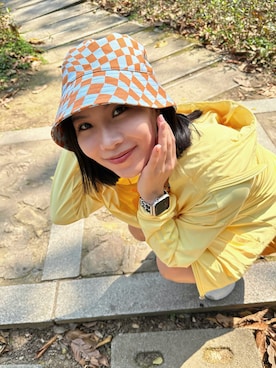 「アイテム（帽子、オレンジ系）」を使った、千千🪭さん（レディース・158cm）の夏コーディネート