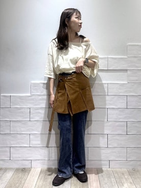 「LEPSIM（レプシィム）のイージーバレエスニーパー　1042670（パンプス、ブラウン系）」を使った、taruさん（レディース・155cm）の夏コーディネート