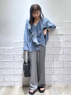 「LEPSIM（レプシィム）のツイードストレートパンツ　647589（その他パンツ、グレー系）」を使った、taruさん（レディース・155cm）の春コーディネート