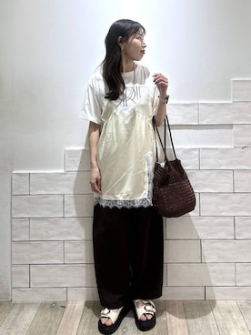 「LEPSIM（レプシィム）のベルトバックルクッションサンダル　638815（サンダル、ホワイト系）」を使った、taruさん（レディース・155cm）の春コーディネート