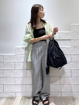 「LEPSIM（レプシィム）のツイードストレートパンツ　647589（その他パンツ、グレー系）」を使った、taruさん（レディース・155cm）の夏コーディネート