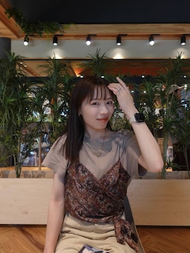 「LEPSIM（レプシィム）のペイズリースカーフT　668114（Tシャツ/カットソー、ブラウン系）」を使った、taruさん（レディース・155cm）の春コーディネート