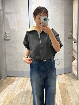 「LEPSIM（レプシィム）のレイヤーハーフZIPショートプルオーバー　1077759（Tシャツ/カットソー、グレー系）」を使った、taruさん（レディース・155cm）の秋コーディネート