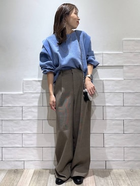 「LEPSIM（レプシィム）のワイドストレートパンツ　1047007（その他パンツ、ブラウン系）」を使った、taruさん（レディース・155cm）の秋コーディネート