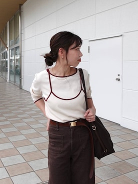 「LEPSIM（レプシィム）のガチャベルト　636673（ベルト、ブラウン系）」を使った、taruさん（レディース・155cm）の春コーディネート