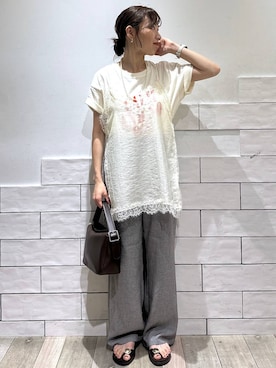 「LEPSIM（レプシィム）のメタルスライドサンダル　638914（サンダル、ブラウン系）」を使った、taruさん（レディース・155cm）の春コーディネート