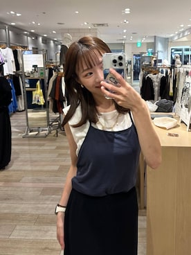 「LEPSIM（レプシィム）の14ゲージニットナロースカート　242468（スカート、ブラック系）」を使った、taruさん（レディース・155cm）の夏コーディネート