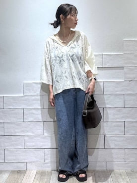 「LEPSIM（レプシィム）のスースーデニムストレートパンツ　637621（デニムパンツ、ブルー系）」を使った、taruさん（レディース・155cm）の夏コーディネート