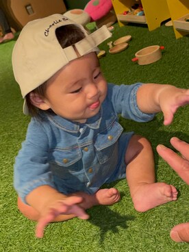 「PEANUTS（ピーナッツ）のアイテム（帽子）」を使った、KYO*AYAさん（キッズ・80cm）の夏コーディネート