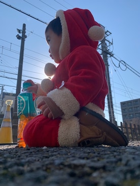 「西松屋（ニシマツヤ）のアイテム（ブーツ、ブラウン系）」を使った、KYO*AYAさん（キッズ・100cm）の冬コーディネート