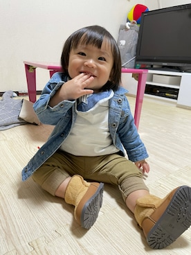 「RADCHAP（ラッドチャップ）のプレミアムストレッチ裏起毛パンツ（その他パンツ、ブラウン系）」を使った、KYO*AYAさん（キッズ・100cm）の秋コーディネート