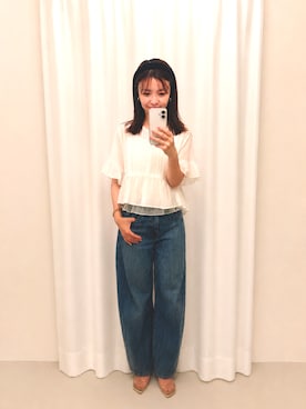 「GU（ジーユー）のアイテム（シャツ/ブラウス、ホワイト系）」を使った、TOMOさん（レディース・160cm）の夏コーディネート