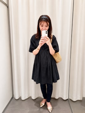 「GU（ジーユー）のアイテム（シャツワンピース、ブラック系）」を使った、TOMOさん（レディース・160cm）の夏コーディネート