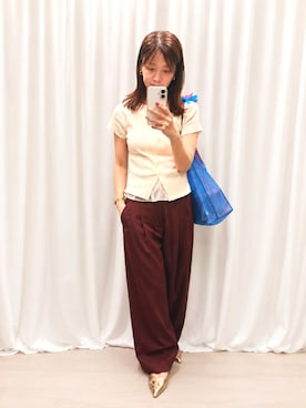 「GU（ジーユー）のアイテム（パンツ、レッド系）」を使った、TOMOさん（レディース・160cm）の夏コーディネート