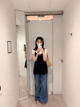 「GU（ジーユー）のアイテム（デニムパンツ、ブルー系）」を使った、TOMOさん（レディース・160cm）の夏コーディネート