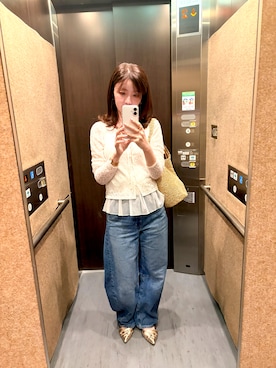 「GU（ジーユー）のアイテム（デニムパンツ、ブルー系）」を使った、TOMOさん（レディース・160cm）の夏コーディネート